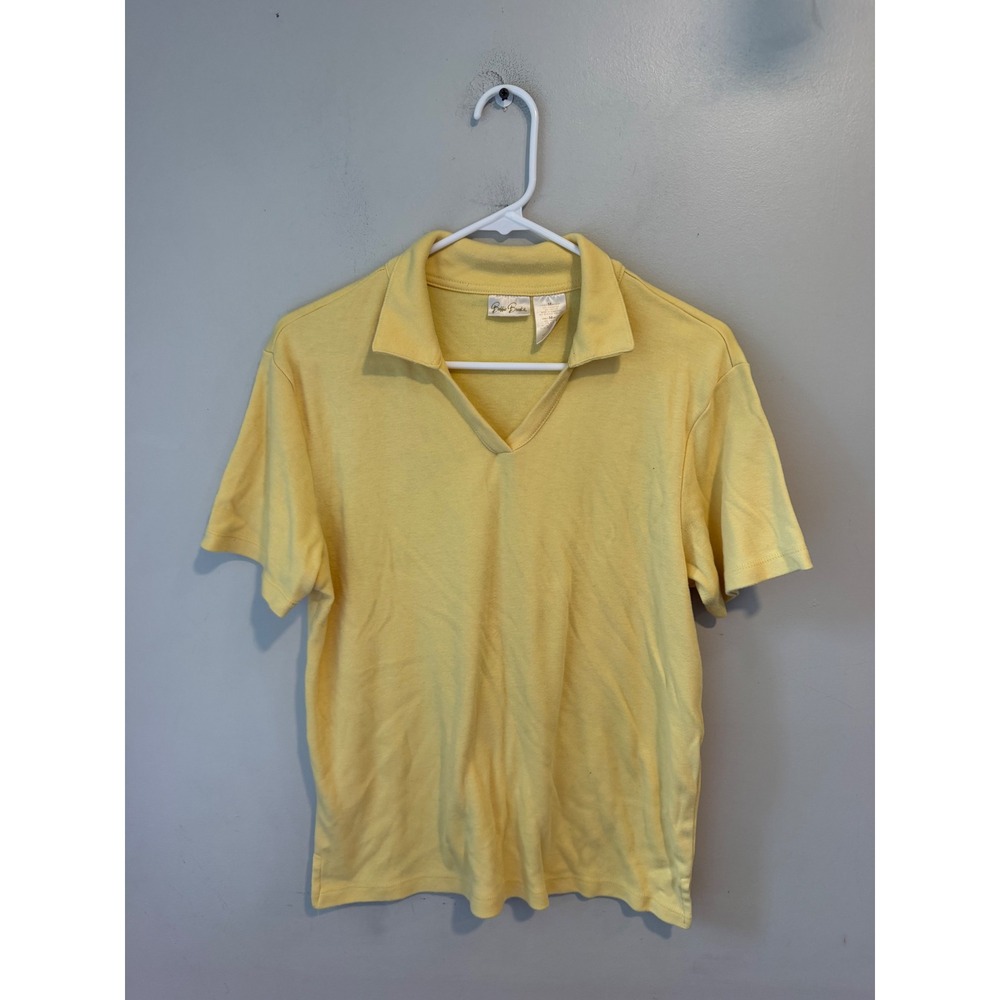 Bobbie Brooks Yellow Short Sleeve V-Neck Polo Shirt Womens Medium BB35U430